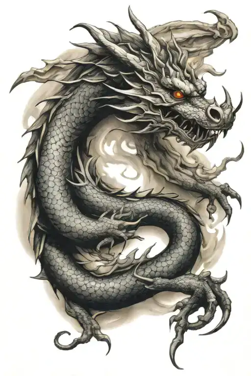 Dragon In Japanese Style On The Back
