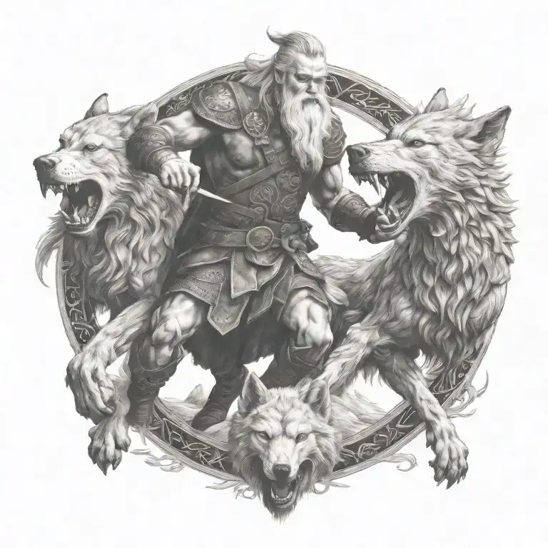 Odin Fighting Fenrir Skol And Hati