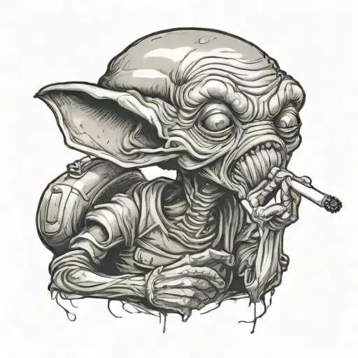 Little Realistic Alien Smoking Blunt Wearing A Shirt