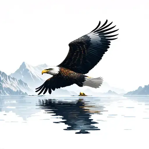 Eagle Flying Over Water Mountains Inside