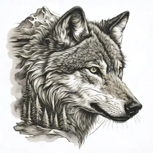 Wolf And Mountains