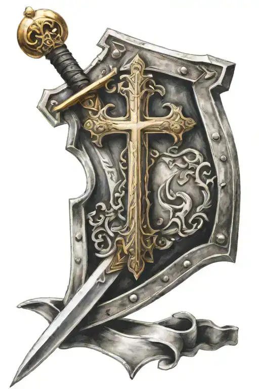 Templar Shield With Cross And Sword