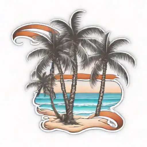 Beach Shore With Palm Trees Intertwined Within