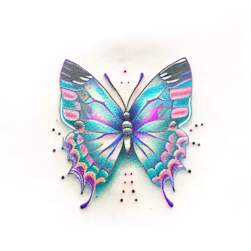 Purple And Teal Semicolon Butterfly Tattoo
