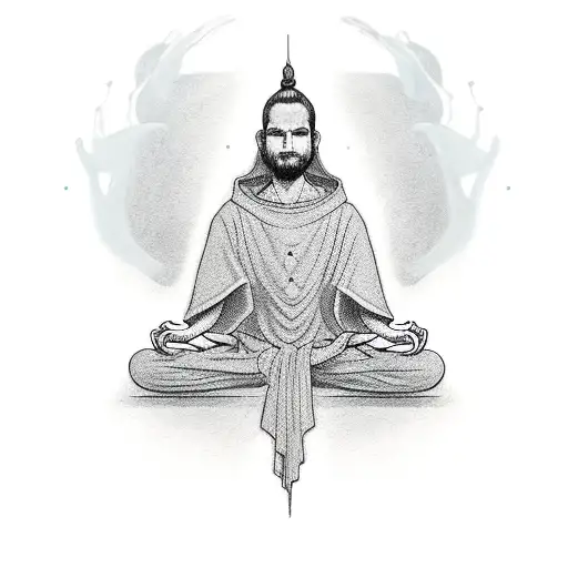 Meditating Seated Men Witj Cape And Hood