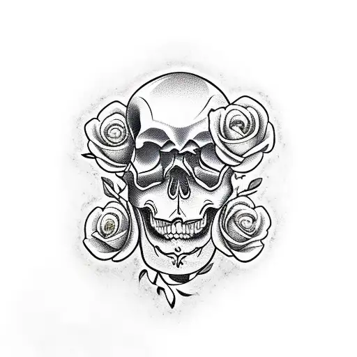 Japanese Skull With Koi Fish And Roses