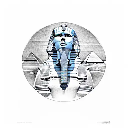 Egyptian God With The Pyramids And Sun Setting