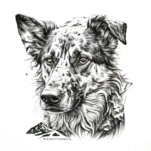 A Realistic Portrait Of A Dog In A Mountain Landscape Tattoo