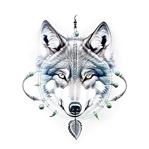 Male Wolf Inside Dream Catcher