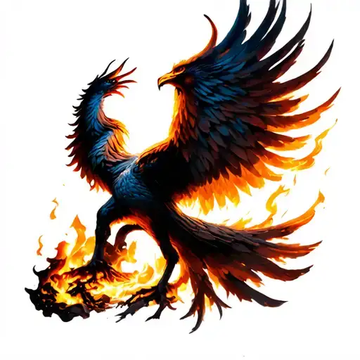 Realistic Phoenix Rising From Ashes With Some Embers