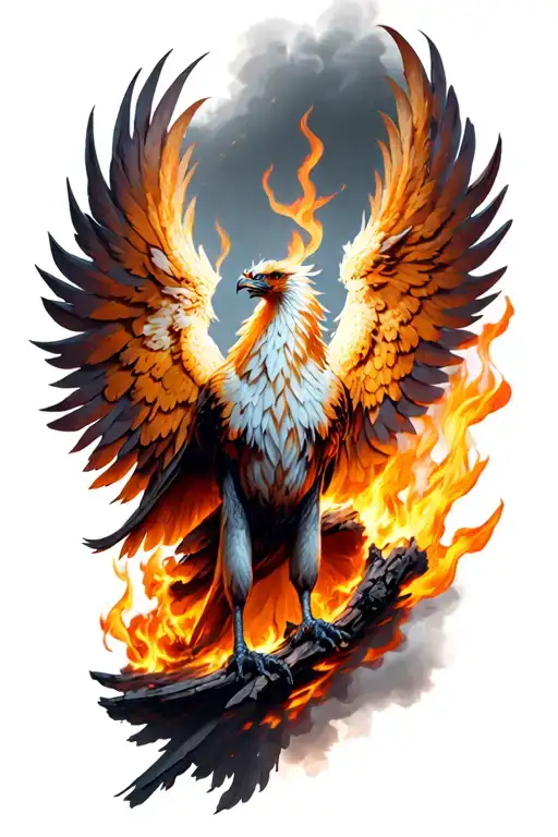 Realistic Phoenix Rising From Ashes With Some Embers