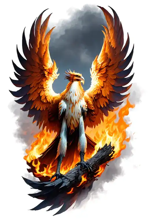 Realistic Phoenix Rising From Ashes With Some Embers