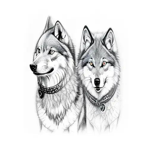 Father Wolf With 2 Pups