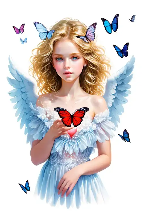Butterflies Flying Heart Sexy Blond Girl Angel Watching