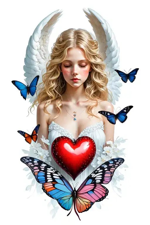 Butterflies Flying Heart Sexy Blond Girl Angel Watching