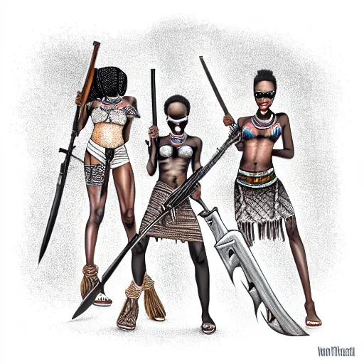 Group Of African Worrior Women With Weapons