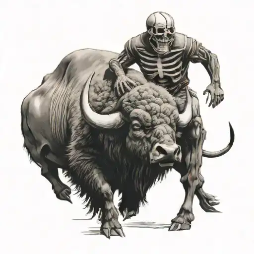 Skeleton Football Player Riding Buffalo