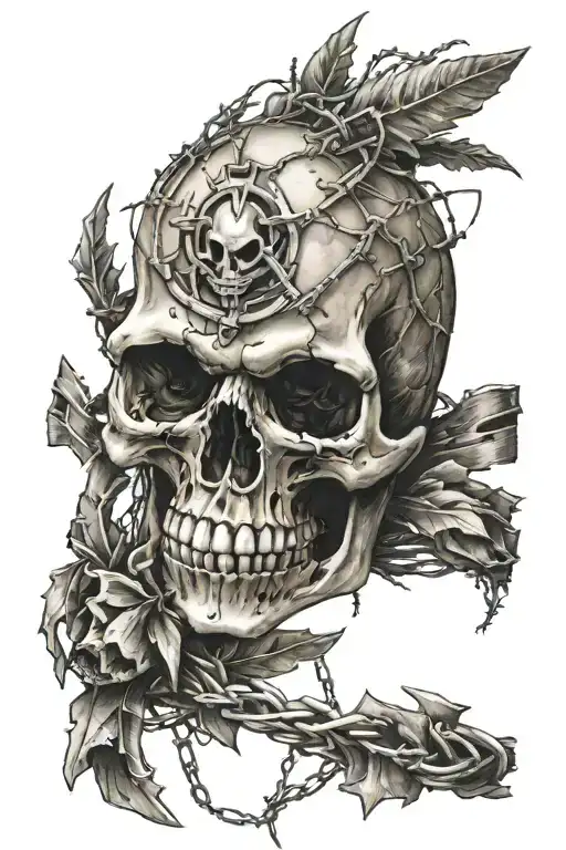 Skull And Barbed Wire With Blades