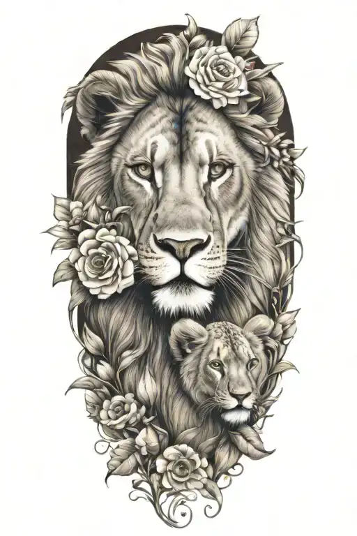 Lione With Cubs And Floral