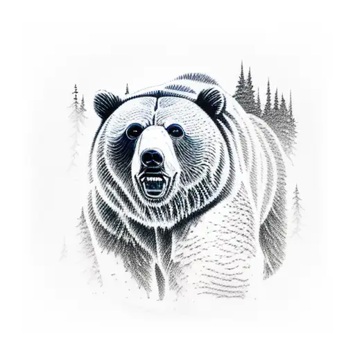 Grizzly Bear In Woods