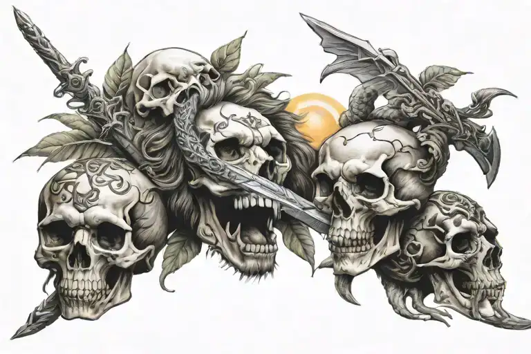 Jungle Sun Clouds Snake Lion Sword Skull