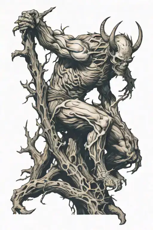 Demon Kneeling By Dead Tree