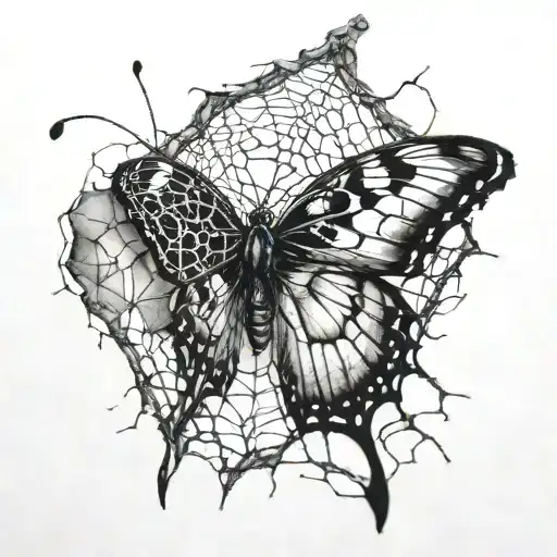 A Butterfly Caught In A Broken Spider Web