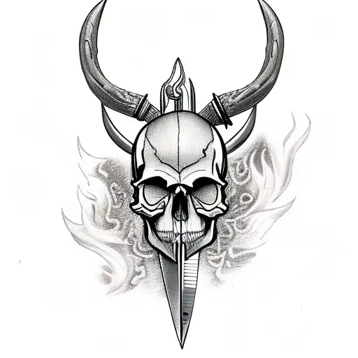 Skull With Knifes And Fire