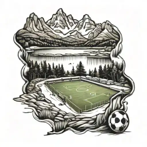 Soccer Pitch On A Lake In The Mountains