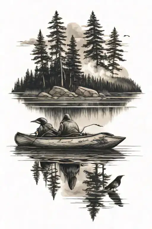 Boundary Waters Minnesota Loons On A Lake With A Canoe And Nature Background With Sky
