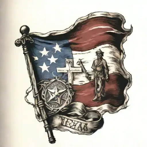 Texas Flag And Come And Take It Flag Intertwined