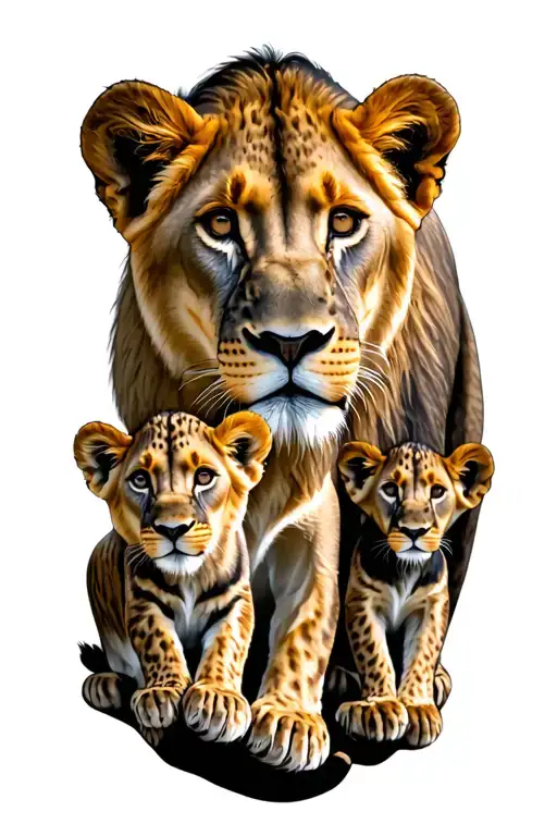 Lioness And 4 Lion Cubs