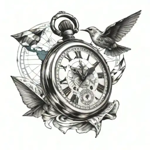 Pocket Watch With Globe Face And Paper Airplane Flying Around It