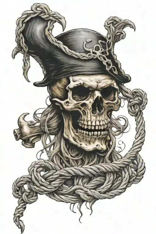 Sea Rope Around Pirate Skull Sea Wave