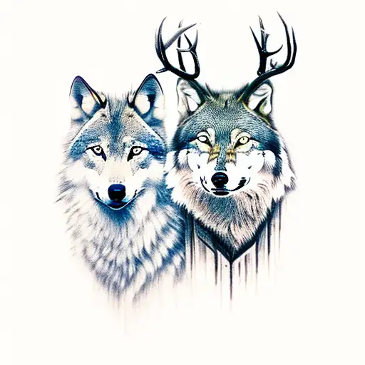 Wolf And Deer With Forest