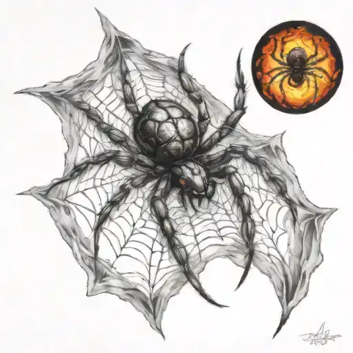Spider Descending In Attack Position From A Burning Spider Web