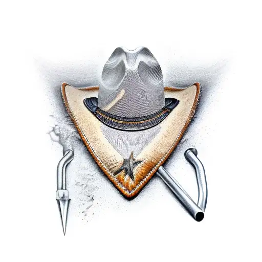 Cowboy Hat Haninon A Standing Shovel With A Pair Of Cowboy Boots At The Bottom Of The Shovel Tattoo