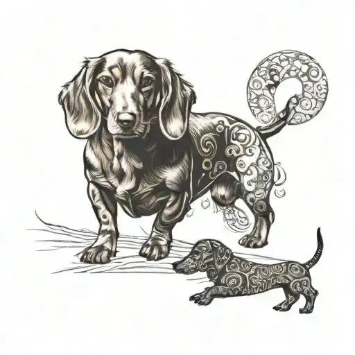 A Deadly Ox And Abstract Chocolate Coloured Daschund