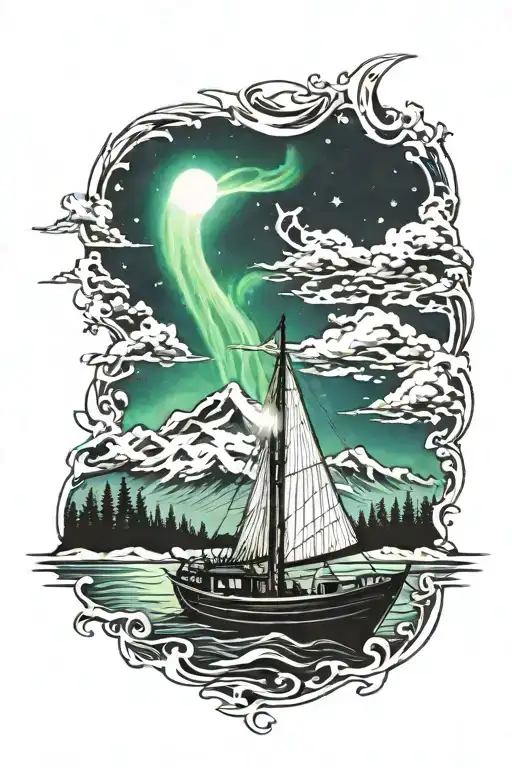 1 Boat And Northern Lights Background