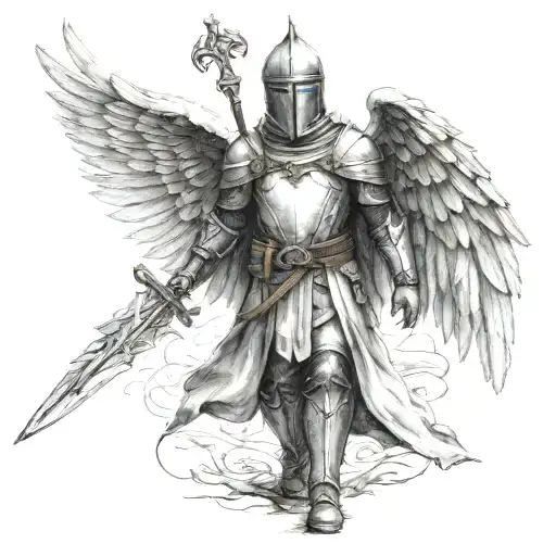 Templar Knight Angel Wings Walking Towards