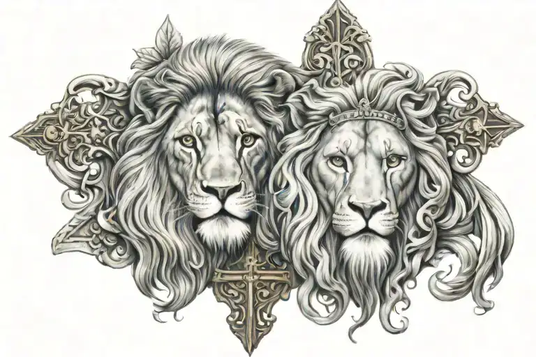 Cross Lion And Jesus Christ