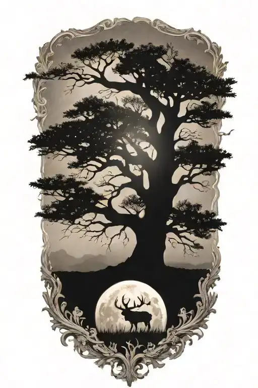 Very Small Oak In Peat With Moon Beams And Fog