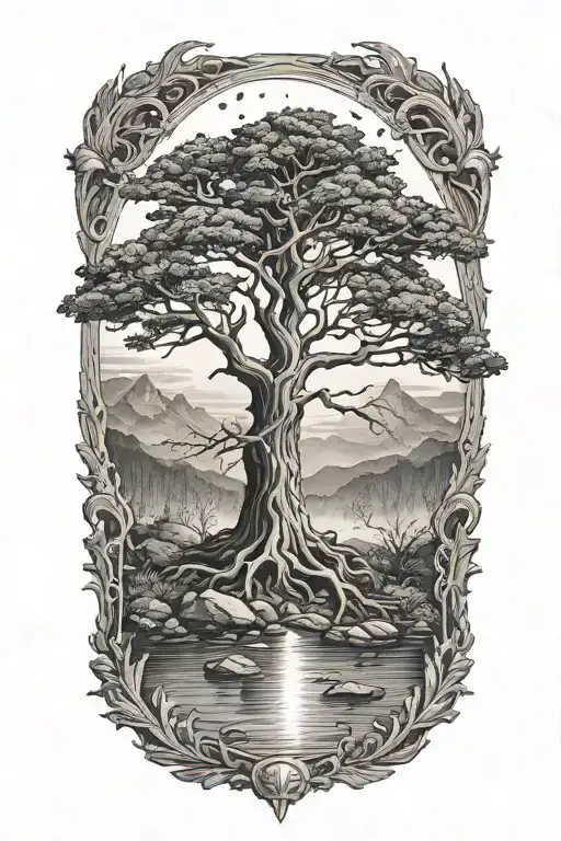 Very Small Oak In Peat With Moon Beams And Fog