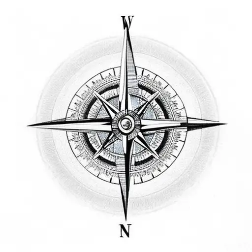 Detailed Compass Surrounded By Roses