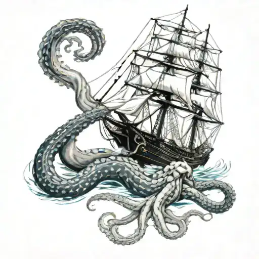 Kraken Pulling A Ship