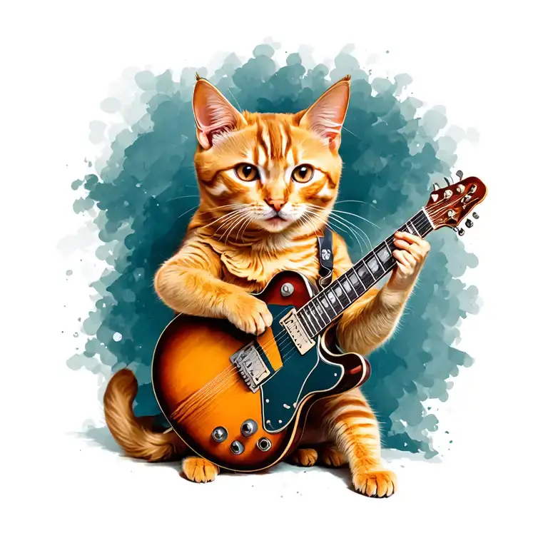 Ginger Cat Playing A Guitar