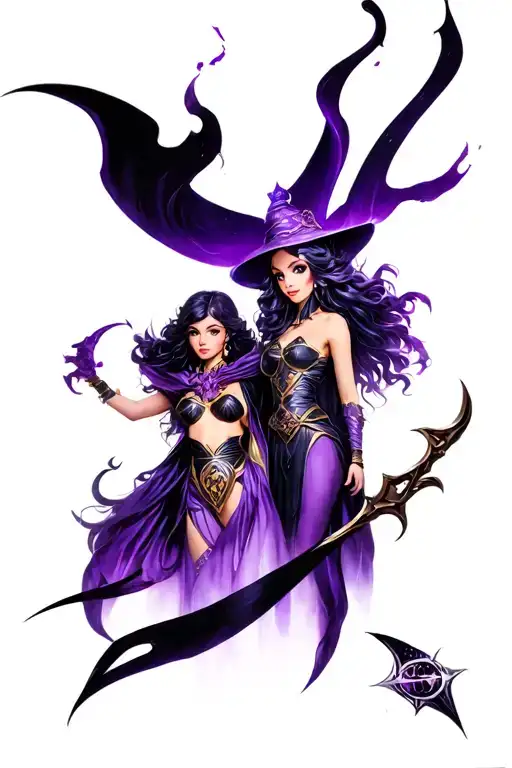 Dark Magician And Dark Magician Girl With A Purple And Black Background