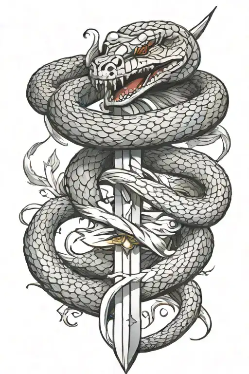 Snakes Wrapped Around A Sword Bleeding Down The Blade