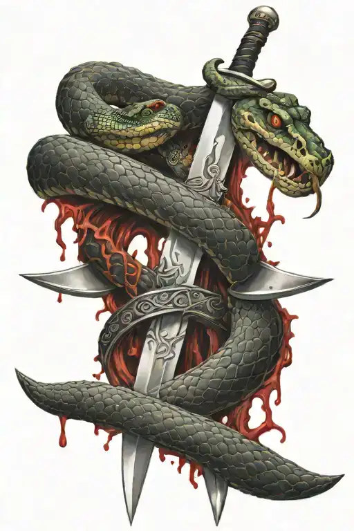 Snakes Wrapped Around A Sword Blood Down The Blade