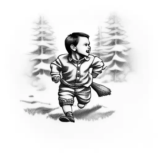 Boy Running In The Forest